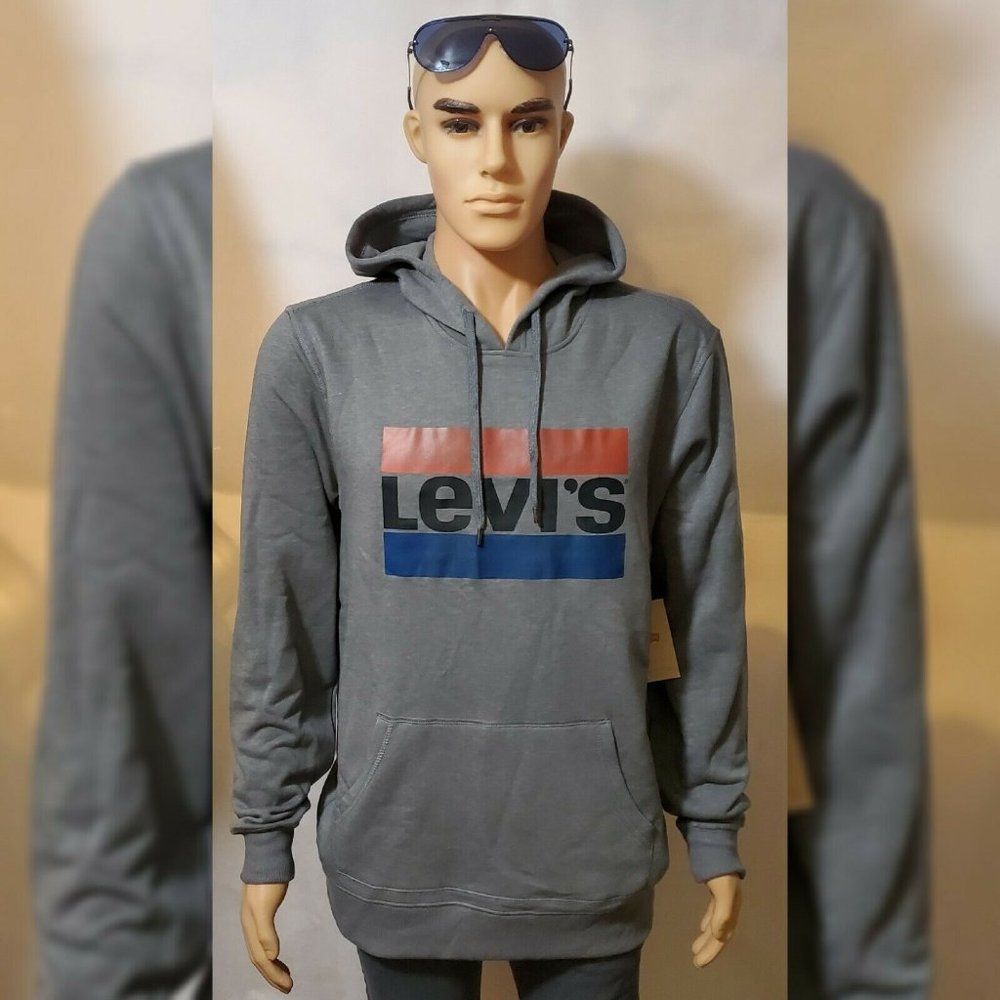 LEVI'S ORIGINAL FLEECE PULLOVER HOODIE MENS SIZE L GREY WITH POCKET